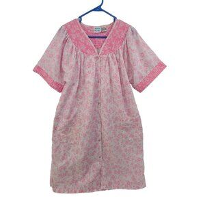 Kelly Reed Women's Short Sleeve Button Up House Dress/ Robe Pink Size M